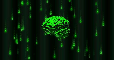 Glowing Green Brain with Digital Binary Code Background - Download Free Stock Images Pikwizard.com