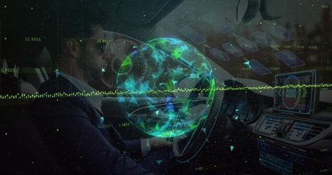 Executive driver using augmented reality cockpit with holographic globe and data analytics