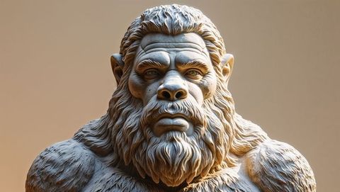 Intricate stone sculpture of mythical ape-like creature