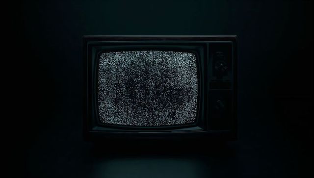 Vintage CRT TV Displaying Static in Dark Ambience