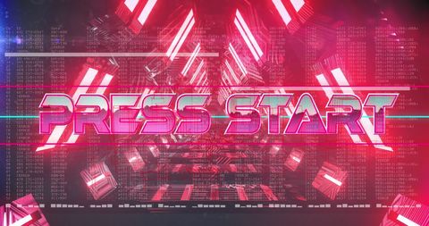 Neon Retro Gaming Interface with 'Press Start' Message