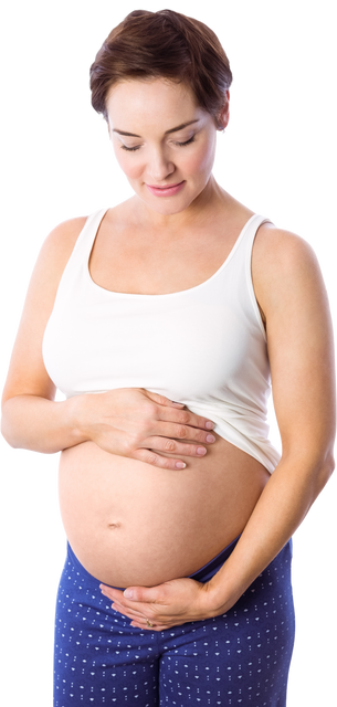 Pregnant Woman Holding Her Belly in a White Tank Top on Transparent Background - Download Free Stock Videos Pikwizard.com