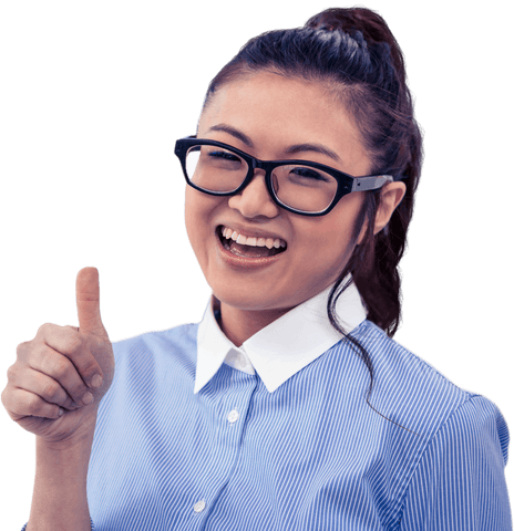 Transparent Smiling Asian Professional Giving Thumbs Up