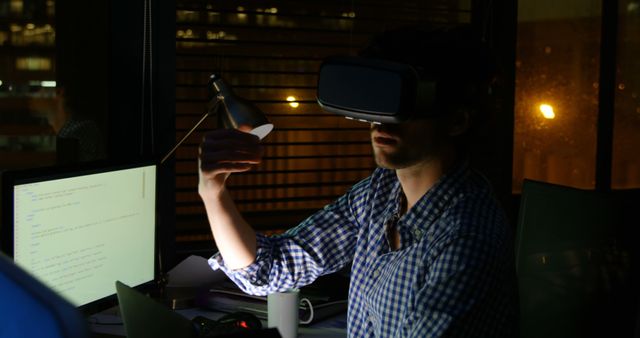 Software Developer Testing Virtual Reality at Night - Download Free Stock Images Pikwizard.com
