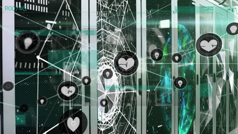 Abstract Digital Data Visualization in Modern Server Room