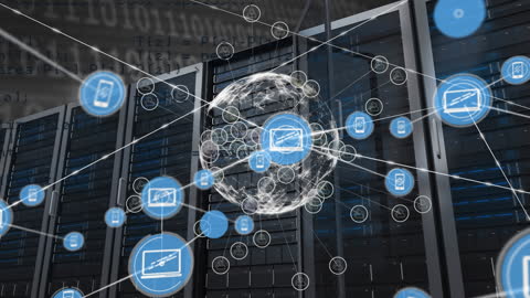 Server Room with Global Network Visualization