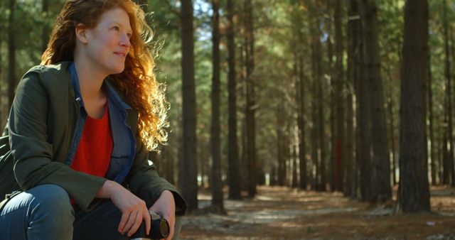 Young Woman Exploring Forest with Camera - Download Free Stock Images Pikwizard.com