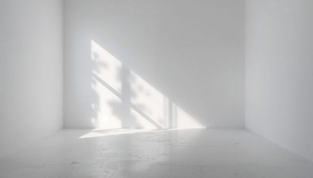 Minimal Sunlit Studio Casting Geometric Triangle Shadow with Leaf Silhouettes