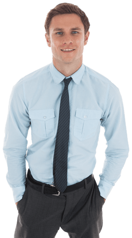 Confident Businessman Standing with Hands in Pockets Transparent