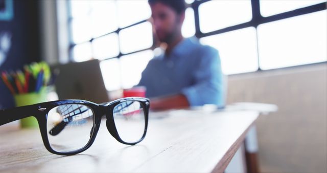 Close-up Clear Vision Black Eyeglasses on Wooden Desk - Download Free Stock Images Pikwizard.com