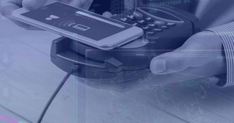 NFC Smartphone Payment at Contactless Terminal on Checkout Counter