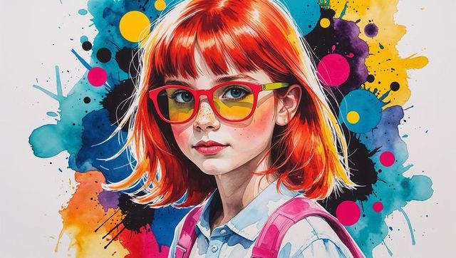 Vibrant Portrait of Freckled Red-Haired Girl with Backpack