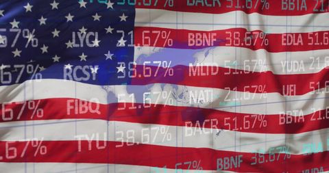 American Flag Background with Stock Market Percentages