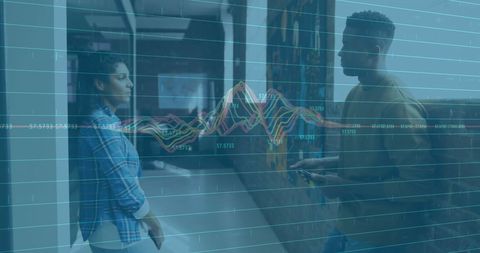 Colleagues Analyzing Financial Data with Overlay Charts