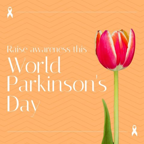 World Parkinson's Day Awareness with Red Tulip on Orange Background - Download Free Stock Templates Pikwizard.com