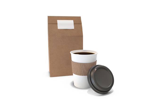 Takeaway Coffee Cup and Kraft Bag on Transparent Background - Download Free Stock Videos Pikwizard.com