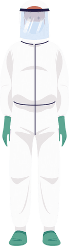 Male healthcare worker in ppe suit on transparent background
