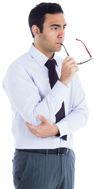 Contemplating Businessman with Glasses on Transparent Background - Download Free Stock Videos Pikwizard.com