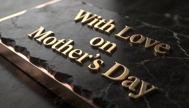 Celebrating mother's day with gilded raised letters on black marble plaque