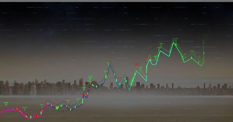 rising financial graphs above urban skyline at night - Download Free Stock Images Pikwizard.com