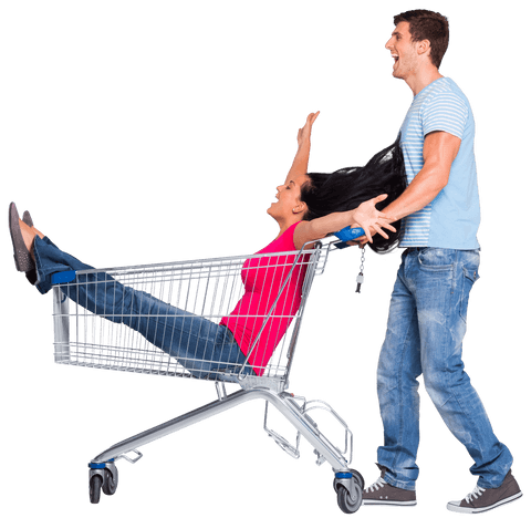 joyful couple playing with shopping cart on transparent background - Download Free Stock Videos Pikwizard.com