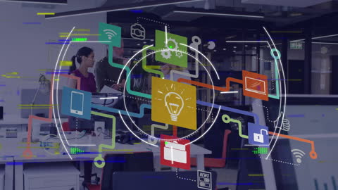 Diverse Business Team with Digital Interface Illustrations