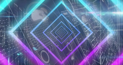 Futuristic Digital Gradient Tunnel with Data Interfaces - Download Free Stock Images Pikwizard.com