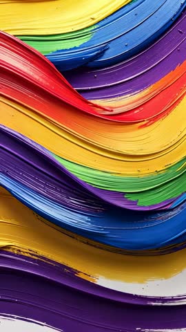 Vertical video shifting vibrant acrylic paint bands revealing wet sheen and texture