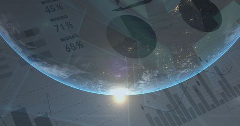 Analytical Data Projections Over Sunrise Earth Globe