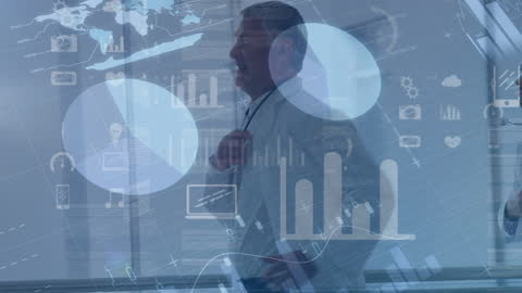 Doctors Running with Digital Data Overlay in Hospital Corridor