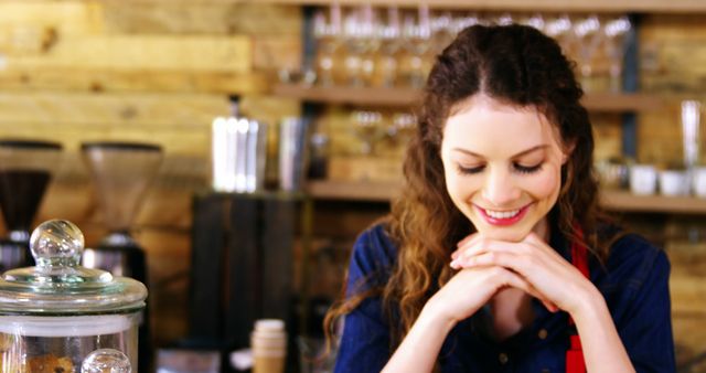 Smiling Barista Relaxing in Coffee Shop - Download Free Stock Images Pikwizard.com