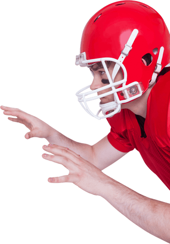 Transparent profile view american football player attempting catch