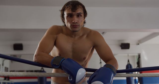 Determined Boxer Leaning on Ring Ropes - Download Free Stock Images Pikwizard.com