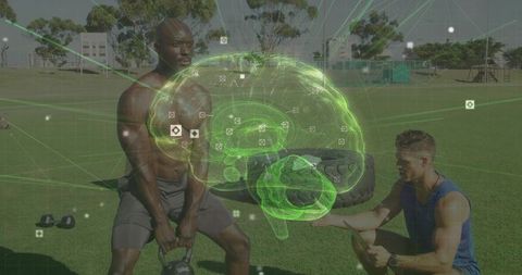 Outdoor Kettlebell Training with Digital Brain Overlay