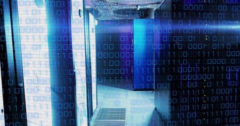 Binary Overlay on Modern Data Center with Glow Effect - Download Free Stock Images Pikwizard.com