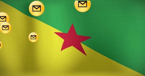 French guiana flag with red star and digital envelope icons in graphic design