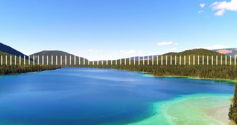 Digital Overlay on Scenic Alpine Lake Landscape