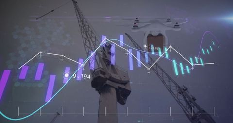 Drone with Box Overlays Economic Data at Shipping Port - Download Free Stock Images Pikwizard.com