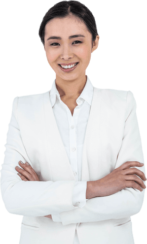 Confident Businesswoman in White Suit on Transparent Background