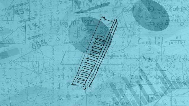 Conceptual illustration merges the symbol of progress (ladder) with mathematical equations and geometric shapes. Ideal for educational materials, science-oriented publications, technological illustrations, or academic presentations. Easily represents learning, growth, or mathematical and scientific advancement.