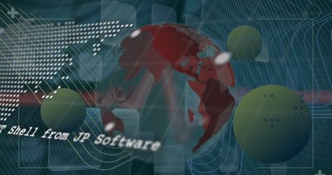 Digital Data Flow Surrounding a Global Sphere in Abstract Style