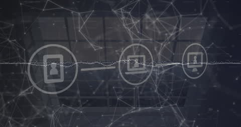 Futuristic Networking Icons with Cityscape Office Background