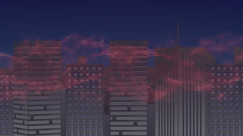 Abstract Digital Animation of Cityscape with Vibrant Shapes