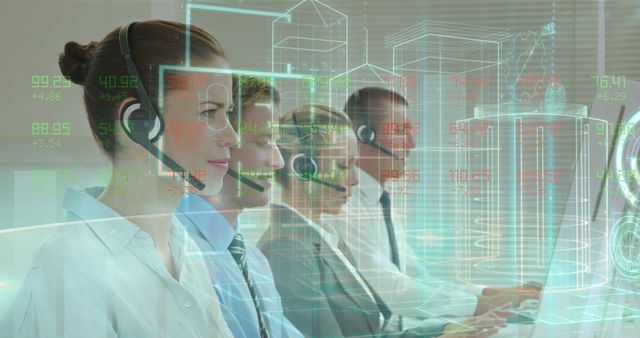 Customer Support Specialists Working with Futuristic Technology Holograms - Download Free Stock Images Pikwizard.com