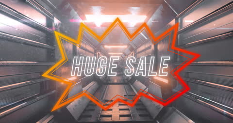 Exciting Huge Sale Animation Displayed Over Futuristic Tunnel