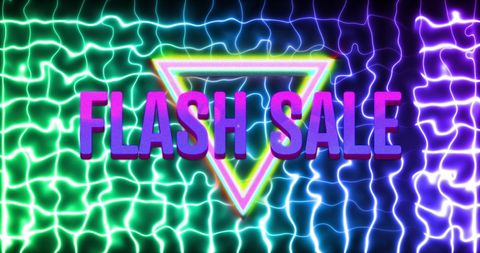 Neon Triangles With Flash Sale Text on Retro Background