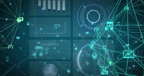 Digital Connections and Data Network on Green Background