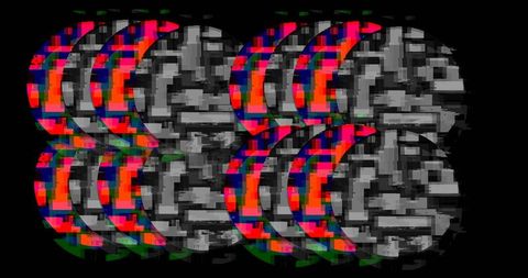 Abstract geometric puzzle with glitch effects in urban tones