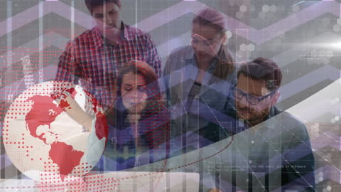 Business Team Analyzing Data in Futuristic Workspace