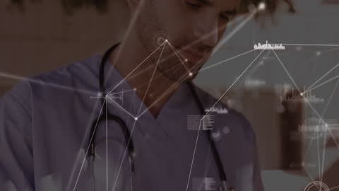 Male Healthcare Worker Using Tablet in Digital Network Animation
